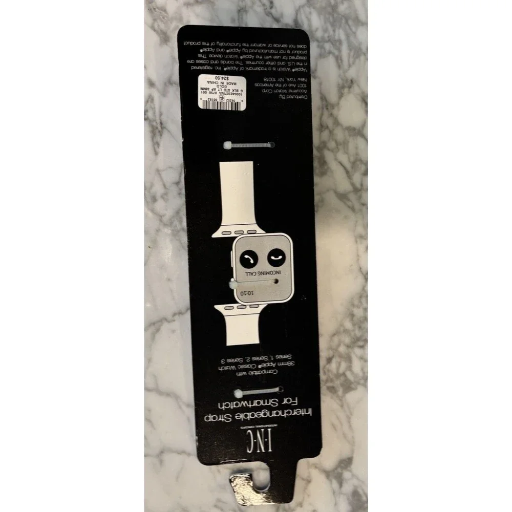 NEW I.N.C. Women's Black Faux Leather W Gold‎ Trim 38mm Apple Watch Band Strap